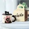 Caneca Gatinho Fofa com Tampa, Copo de Água Cerâmico para Casal, Uso Doméstico, Caneca em Caixa de Presente de Alto Valor para Meninas, Caneca de Café para Escritório