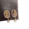 Pendientes de Perla Barroca con Piedra de Cristal Ultra-Hada Estilo Francés, Pendientes Ovalados Tulipán de Corte Simple y Lujoso