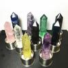 Pedra crua de cristal natural polida hexagonal de ponta única coluna padrão de cristal copo de cristal acessórios de garrafa de água coluna de cristal de rede inferior substituível