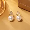 Pendientes Minimalistas de Perla y Circonita, Pendientes Elegantes Retro de Lujo Ligero, Pendientes Versátiles Simples de Moda Coreana de Alta Gama