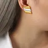 Brincos de Ouro Geométricos Omega de Aço Inoxidável Galvanizado a Ouro 18K Studs Brincos de Orelha Exagerados Modernos Joias de Orelha de Aço Titânio