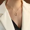 Pendientes de oro de 18 quilates con cadena de clavícula y collar cuadrado geométrico de estilo francés Marka