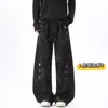 Pantalones Casuales de Pierna Recta Sueltos Estilo Americano con Forro de Terciopelo Espeso, Pantalones Largos Tie-dye Bordados Scimitar de Invierno para Hombres y Mujeres 2026