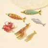 Collar Colgante Animales Elefante Jirafa Goteo de Aceite Estéreo 3D Acero de Titanio DIY Pendientes de Pescado Joyería de Acero Inoxidable Colgante