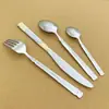 Juego de Cubiertos de Acero Inoxidable Transfronterizo de 4 Piezas Mango de Columna Romana Chapado en Oro Cuchillo, Tenedor, Cuchara, Cuchillo para Bistec, Tenedor, Cuchara de Postre, Comida Occidental