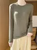 Camiseta base de cuello redondo con forro polar para mujer, ajuste slim para otoño e invierno, agradable para la piel, adelgazante, versátil, cálida, top interior de punto de manga larga