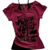 2026 Amazon Cuello Halter Verano Retro Estampado de Guitarra y Alas Y2K Manga Corta Camiseta Estampada Rosa para Mujer Venta al por Mayor