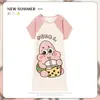 Pijama Feminino Verão Manga Curta Fino Desenho Animado Pequeno Fresco Fofo Estilo Ins Solto Camisola Doce Estudante Roupas de Casa