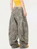 Jeans Scimitar con Estampado de Leopardo Retro Americano para Mujer, Silueta de Chica Caliente de Verano, Pantalones Holgados de Pierna Ancha Relajados y Perezosos de Largo Hasta el Suelo