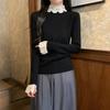 Suéter de Tricô Base com Gola Alta e Borda de Renda Estilo Coreano Outono e Inverno Suéter de Manga Longa Design Elegante Suéter de Tricô Base Suéter de Manga Longa Emagrecedor Versão Feminina Tendência