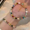 Collar de perla de agua dulce natural en forma de arroz para mujer, gargantilla de cuentas de piedra de colores arcoíris para dopamina, pulsera en capas de moda