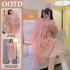 Pijama Feminino de Lã Coral 2026 Outono Inverno Camisola de Comprimento Médio Roupa de Casa de Flanela Camisola