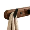 Perchero de madera de nogal para colgar en la puerta, estante de almacenamiento para entrada montado en la pared, instalación sin taladro, ganchos de alta resistencia, ganchos adhesivos