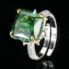 Otoño e invierno nueva joyería cobre chapado en oro diamante de alto carbono diamante cuadrado flor de hielo cobre incrustado princesa cuadrado anillo de lujo mujeres 12*12