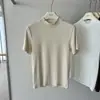 Camisa de base estilo boss primavera e outono gola alta pequena 2024 gola alta parcial cor sólida manga curta sem bolinhas simples versátil feminina