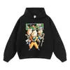 Moletom Oversized de Algodão Puro Estilo Europeu e Americano para Homem Anime Japonês Lavado Marca Tendência Top Vintage Sem Capuz
