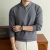 Moletom masculino em lã Tencel, estilo old-money, gola alta, nova coleção outono/inverno 2026, espessado e quente, camiseta de manga longa para usar como base para homens