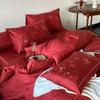 Ropa de cama de jacquard de algodón de color rojo grande de cuatro piezas para boda, 60% algodón, Clase A, feliz de ser cubierto por la nueva colcha de la habitación de bodas
