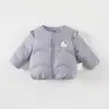 Chaqueta de plumón para niña con forro interior, nueva chaqueta ligera de plumón de dibujos animados para otoño e invierno, ropa exterior para bebé, chaqueta cálida de manga larga para niña bebé