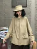 Camisa de gasa de algodón de doble capa, color liso, doble bolsillo, corte holgado, talla grande, artística, vintage, casual, venta al por mayor