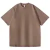 Camiseta de Manga Corta 220g Hombro Descubierto Transfronteriza Peso Pesado Algodón Puro Lavada Desgastada Color Sólido Verano Algodón Camiseta para Hombre y Mujer