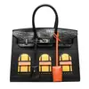 Bolsa Birkin Original de Couro para Mulheres, Bolsa de Mão da Moda, Versátil para o Dia a Dia, Combinação de Couro de Crocodilo e Vaca, Couro Puro, Luxo Discreto