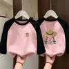 Camiseta Térmica de Forro Polar para Niñas 2026 Otoño/Invierno Nuevo Estilo Estilo Coreano Parche de Dibujos Animados Manga Larga para Niños Medianos y Grandes Top para Niñas