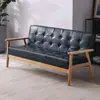 Sofá individual de cuero minimalista moderno nórdico de madera maciza de tres plazas para cafetería, sofá de dos plazas para sala de estar para espacios pequeños