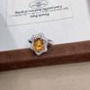 Anillo de Plata S925 Chapado en Platino con Incrustación de Cristal Amarillo para Mujer, Ajustable, Lujoso, Gama Alta, Versátil
