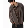 Chaqueta de Solapa Patchwork a Cuadros Falsa de Dos Piezas Hombres Mujeres Otoño Invierno Corte Limpio Estilo Old Money Chaqueta Gruesa para Pareja Cárdigan