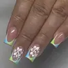 Parches de Manicura Francesa Portátiles Transfronterizos Azul Azul Manchados Uñas Postizas Uñas de Flor Blanca Uñas Venta al por Mayor