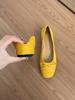 Aumento de Altura Interior 2026 Cuero Genuino Primavera y Verano Estilo Francés Zapatos de Salón Amarillos para Mujer, Punta Redonda, Adecuados para Faldas, Zapatos de Ballet de Noche
