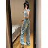 Jeans rasgados estilo americano para mujer, primavera/verano, para estatura petite y tallas grandes, de color claro, tiro alto, pantalones rectos de pierna ancha modernos desgastados