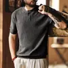 Nueva Camisa de Punto de Manga Corta Estilo Retro Old Money para Hombre, Marca de Moda Otoñal Tencel Lyocell Fresca Camiseta de Oficina para Hombre