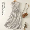 Vestido Corto de Algodón y Lino para Mujer 2026 Verano Nuevo Vintage Floral Lujo Ligero Gama Alta Vestido Largo