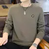 Sudadera Khaki Nueva para Hombre, Primavera y Otoño 2026, Transfronteriza, Algodón Puro, Patrón Sutil, Cuello Redondo, Manga Larga, Camiseta Superior para Hombre