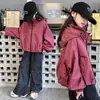 Jaqueta Infantil Primavera e Outono 2025 Nova Estilosa Crianças Maiores Outono Estilo Coreano Corta-vento Jaqueta Infantil com Capuz Tendência