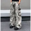 Jeans de pierna ancha con estampado de leopardo y patchwork estilo americano, diseño de primavera y otoño, pantalones casuales holgados de pierna recta hasta el suelo para adolescentes