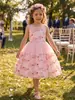 Bordado de Punto de Cruz Encaje Vestido Infantil Comercio Exterior Diario Simple Generoso Vestido de Dama de Honor Falda Corta con Flores Vestido Formal