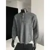 Estilo old money, retro, de alta gama, cuello Henley, sudadera de manga larga, primavera/otoño, relajado, casual, top de punto versátil