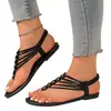 Sapatos rasos femininos plus size transfronteiriços em estoque, novo estilo romano, modernos e versáteis, sandálias slip-on peep-toe com elástico atrás