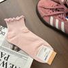 Calcetines Cortos de Algodón para Mujer, Color Sólido, Borde con Volantes, Nuevos de Primavera y Verano, Importados de Dongdaemun Kikiya, Corea, Venta al por Mayor