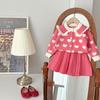 JINYONG Vestido Suéter para Bebé Niña Vestido Tejido de Dos Piezas para Niñas Estilo Coreano Cardigan Bordado con Toalla en Forma de Corazón