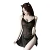 Camisola Sexy de Puro Deseo Escote Bajo Cuello con Volantes Dulce Tentación Lencería Uniforme de Malla Transparente Pijama Cómodo para Casa