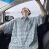 Camisa tipo polo a cuadros azul marino para hombre, Camisa de sol estilo Miu de verano, Camisa holgada de manga corta/media