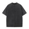 Camisetas High Street Europeias e Americanas para Homens e Mulheres, Camiseta de Algodão Puro Pesado 230g Lavada Retrô, Roupa Solta de Gola Redonda para Casal