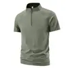 Nueva Camiseta Deportiva de Verano para Hombre de Manga Corta, Secado Rápido, Sensación de Hielo, Elástica, Transpirable, Camiseta Pullover de Manga Media con Cremallera Bidireccional, Directo del Fabricante