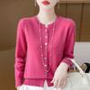 100 Cardigan de Lã Pura Mulheres Outono e Inverno Novo Decote Redondo Manga Comprida Suéter de Malha Solto Zero Cashmere Sweater Top Coat
