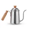 Tetera de Acero Inoxidable 304 para Cafetera de Vertido Manual al Aire Libre, Mango de Madera, 650ML Portátil con Pico Largo para Acampar, Té y Hervir Agua al Aire Libre