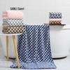 Sanli Toalha Novo Checkerboard Toalha de banho listrada Adulto Cross-border Toalha de banho grande Coral Fleece Fio tingido Toalha de banho de costura